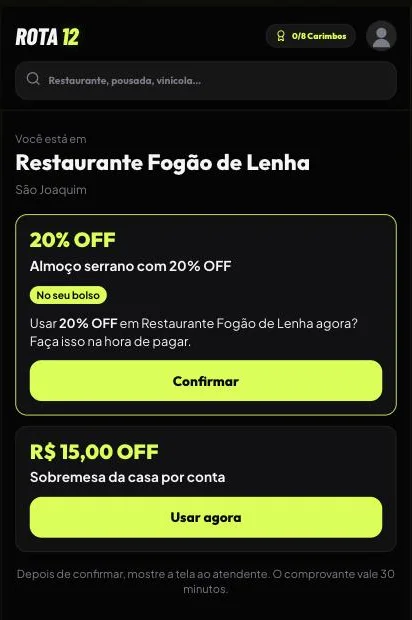 Confirmação antes de usar o cupom